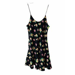 VTG 90s Floral Satin Frilly Dainty Slip Dress Romantic Goth